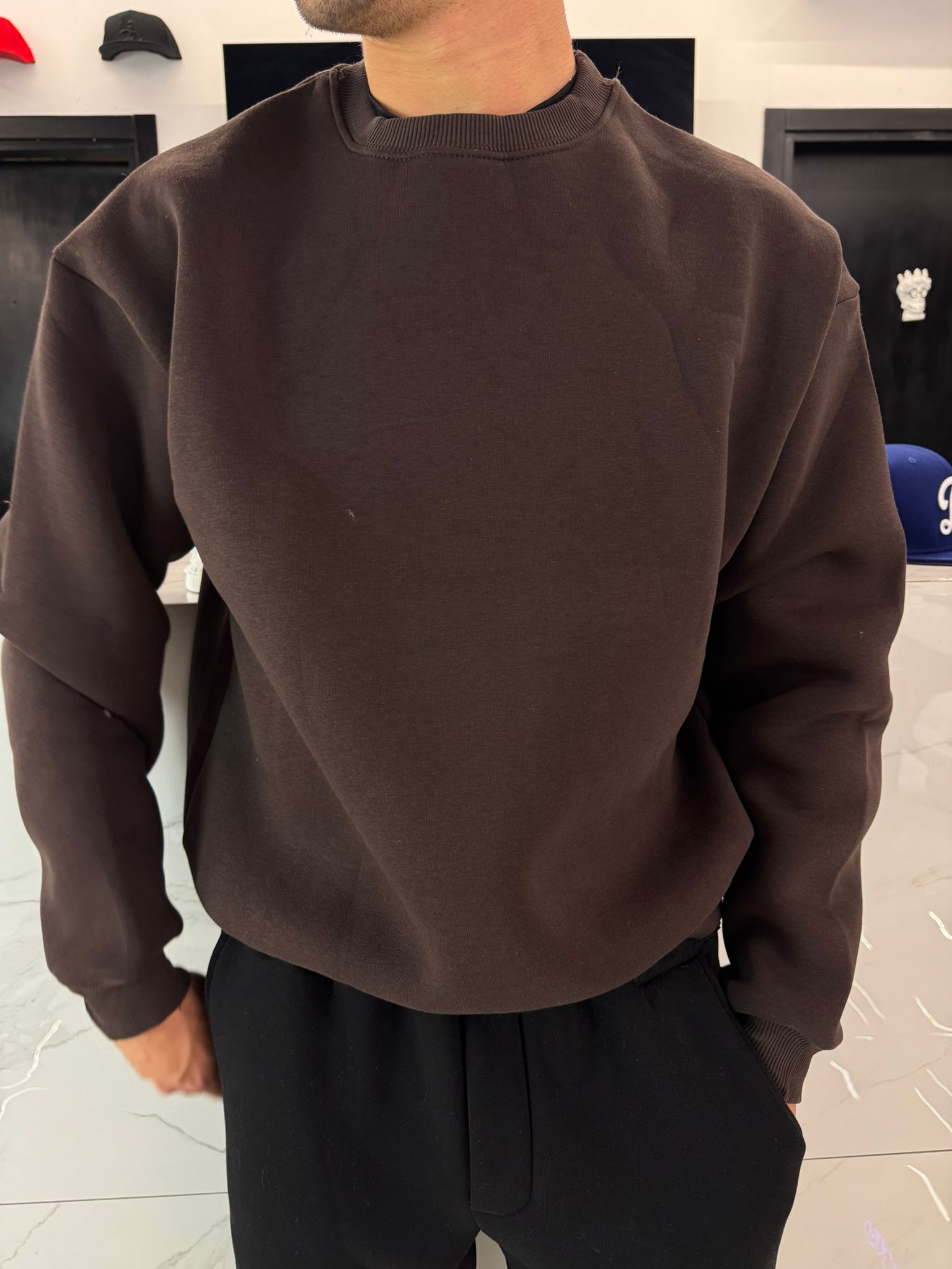 Felpa Girocollo Oversize Marrone Uomo - Duca Homme Basic