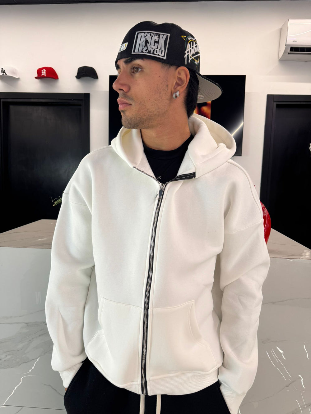 Felpa con Zip Bianca Duca Homme | Hoodie Streetwear Uomo
