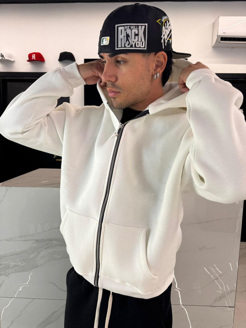 Felpa con Zip Bianca Duca Homme | Hoodie Streetwear Uomo