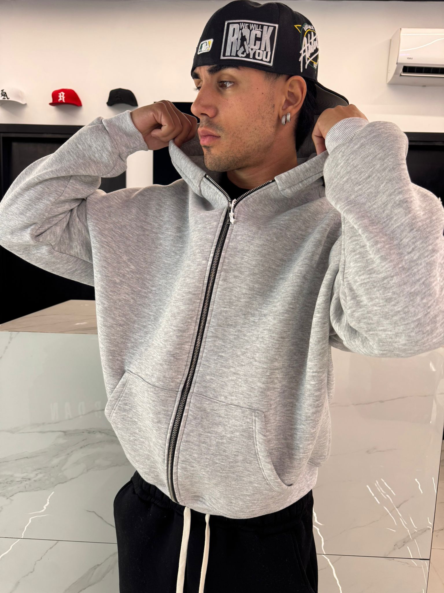 Felpa con Zip Grigio Melange Nike Duca Homme | Hoodie Streetwear Uomo