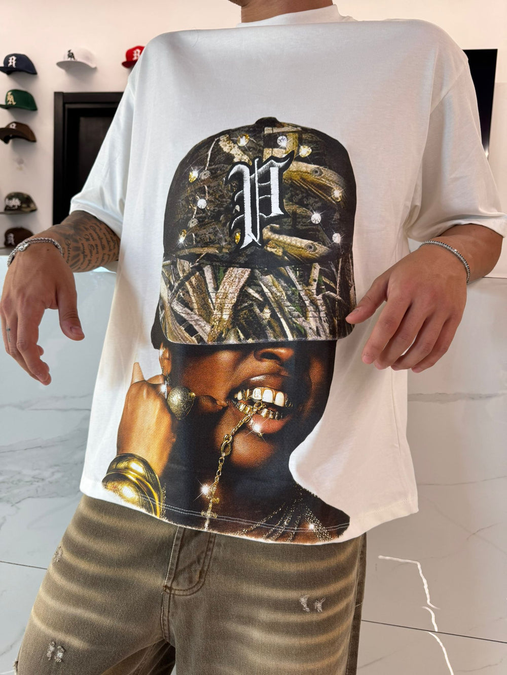 T-Shirt Oversize Bianca Uomo Stampa Girl Y2K - Duca Homme Street