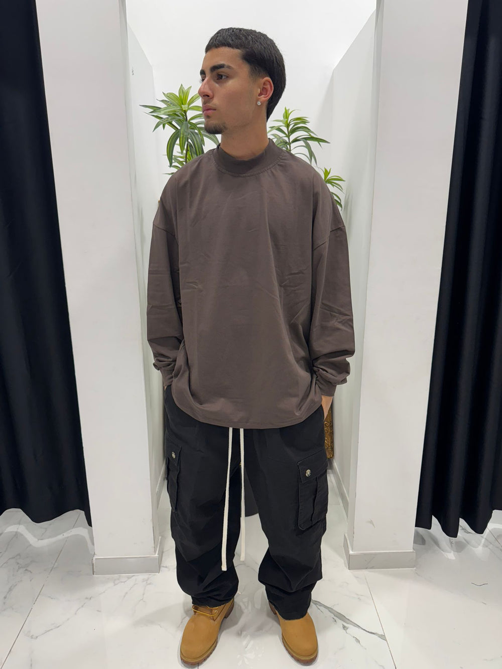 T-Shirt Manica Lunga  Marrone Oversize - Duca Homme