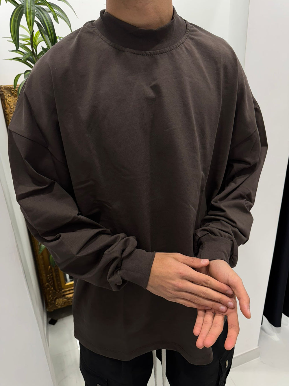 T-Shirt Manica Lunga  Marrone Oversize - Duca Homme