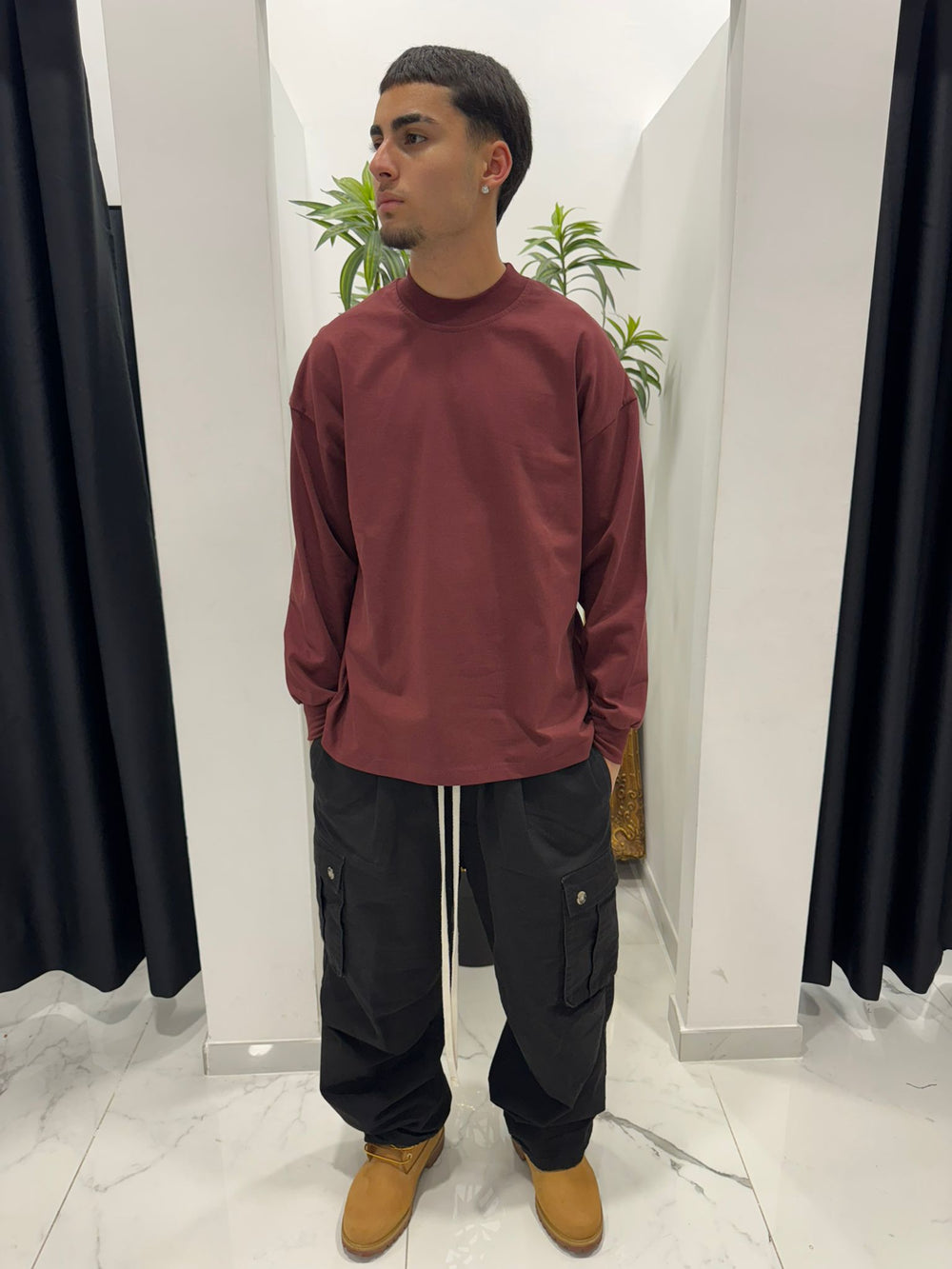 T-Shirt Manica Lunga bordeaux Oversize - Duca Homme
