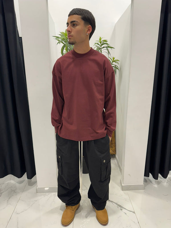 T-Shirt Manica Lunga bordeaux Oversize - Duca Homme