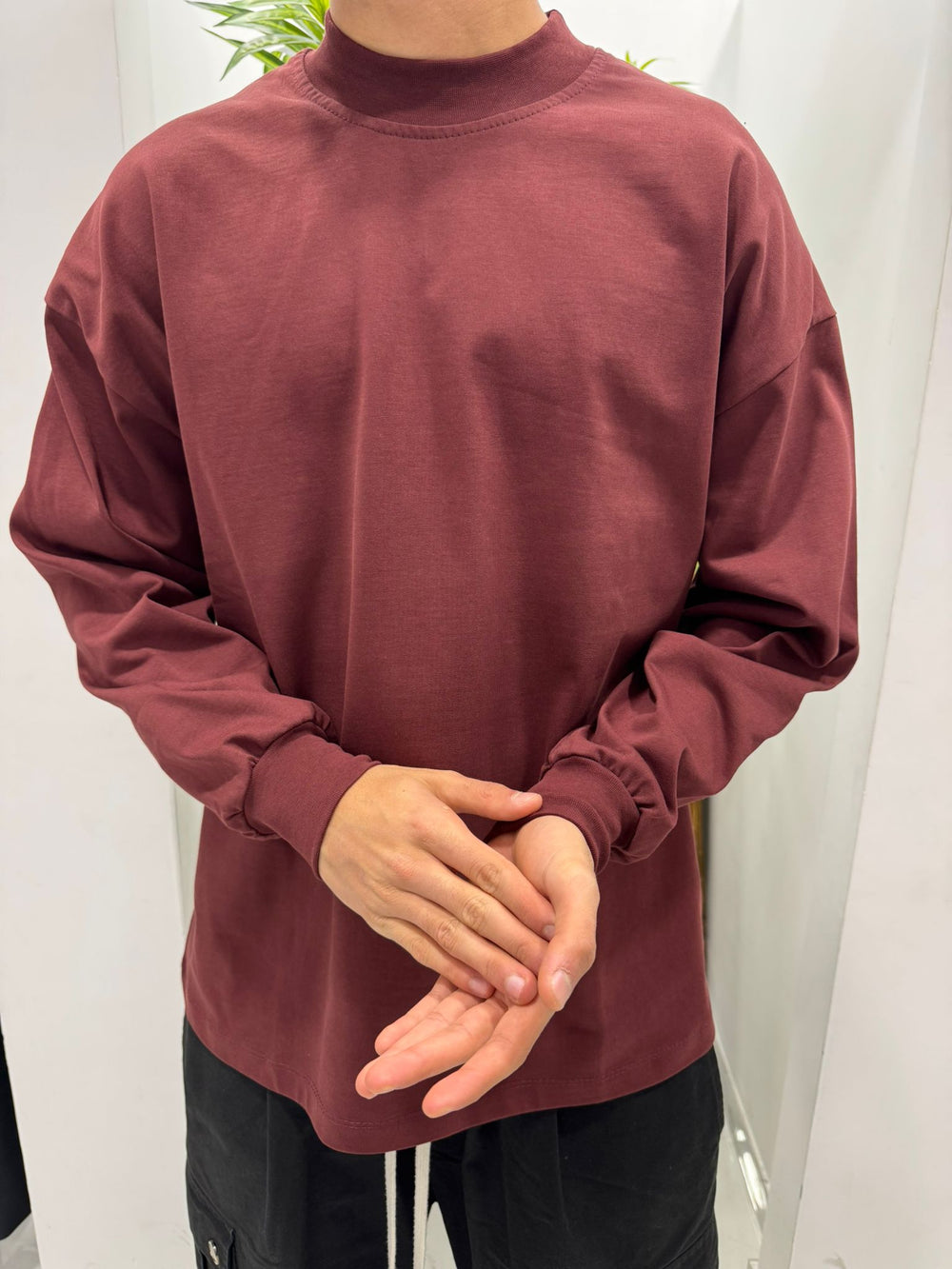 T-Shirt Manica Lunga bordeaux Oversize - Duca Homme