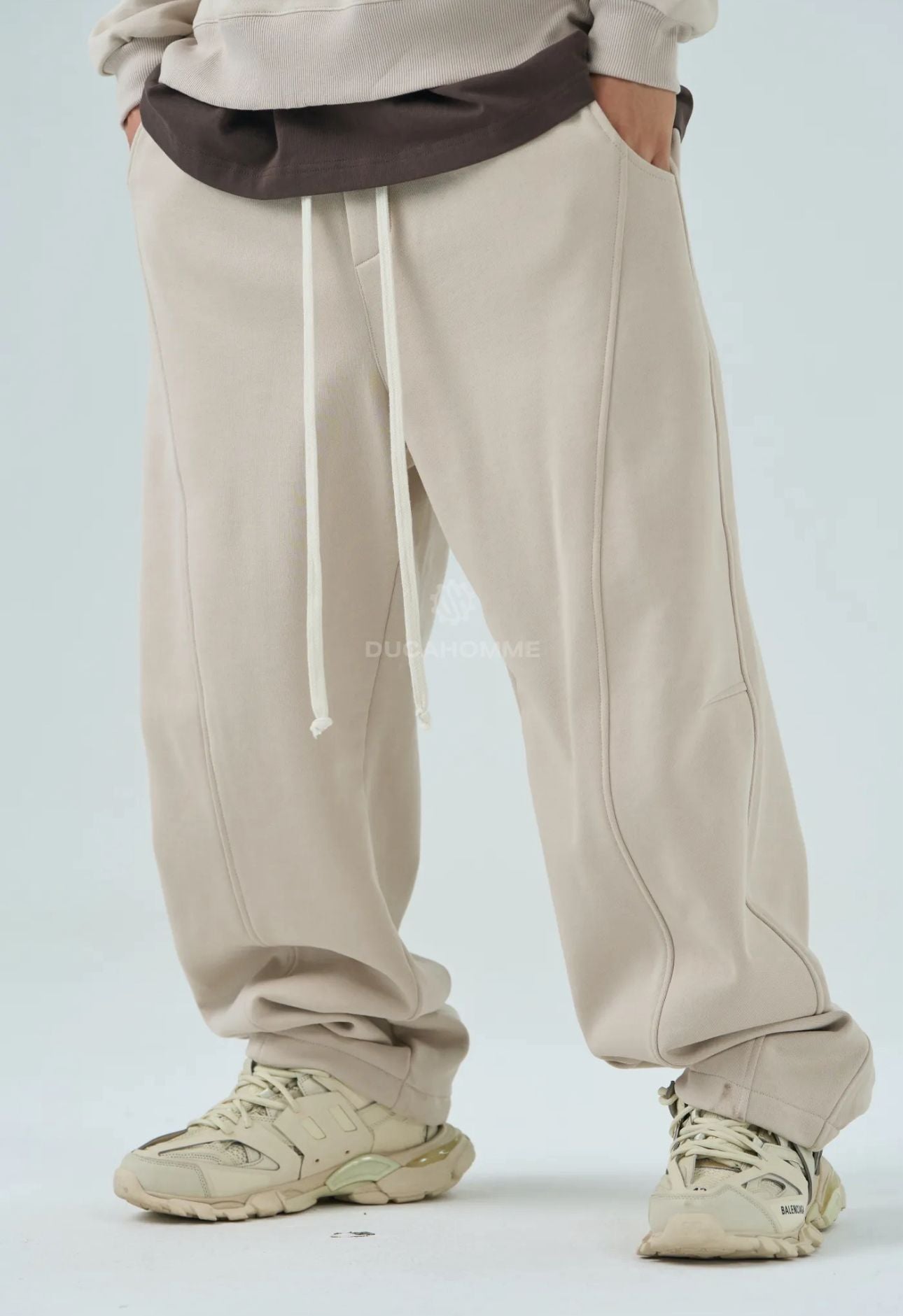 Pantaloni Tuta Baggy Beige Duca Homme | Riga Laterale | Streetwear