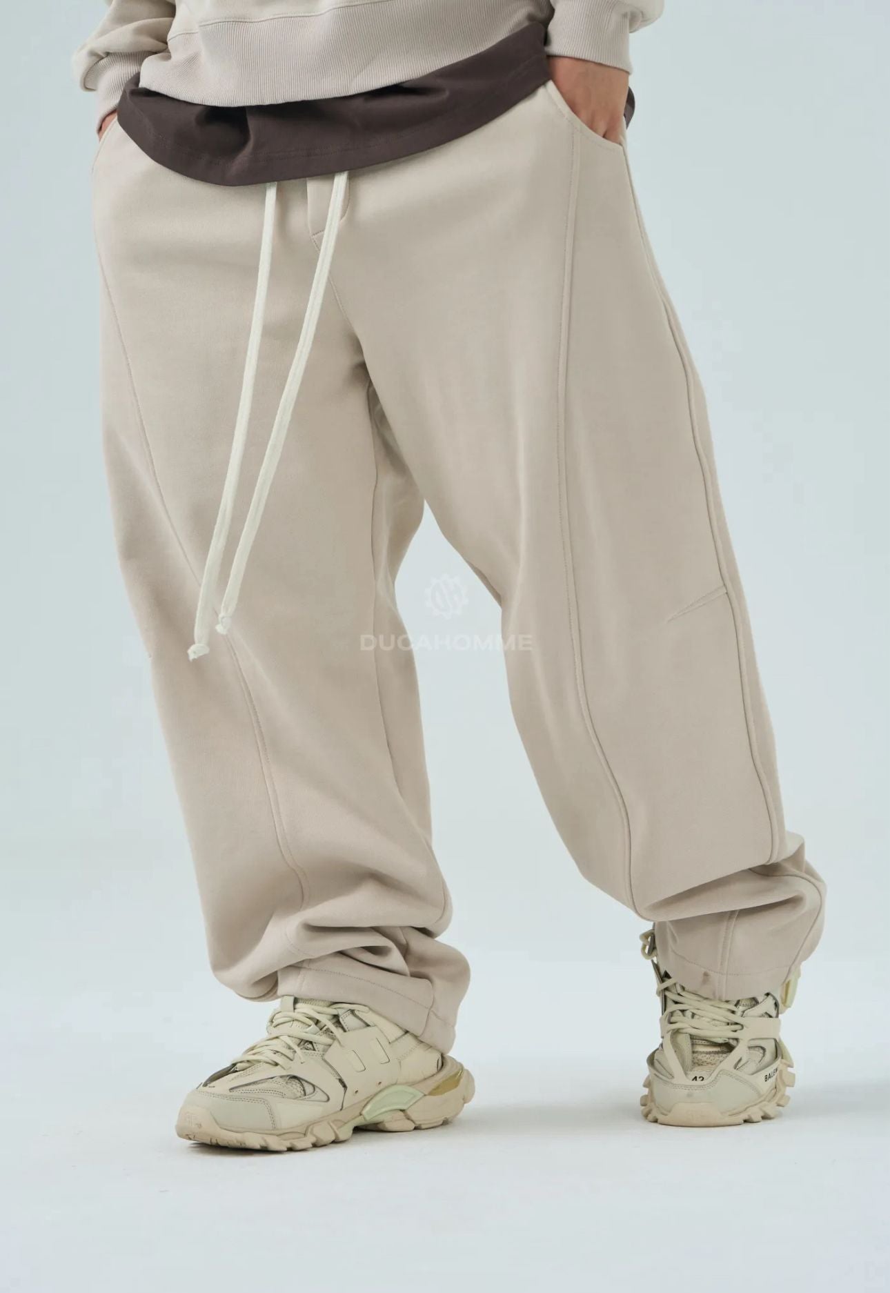 Pantaloni Tuta Baggy Beige Duca Homme | Riga Laterale | Streetwear