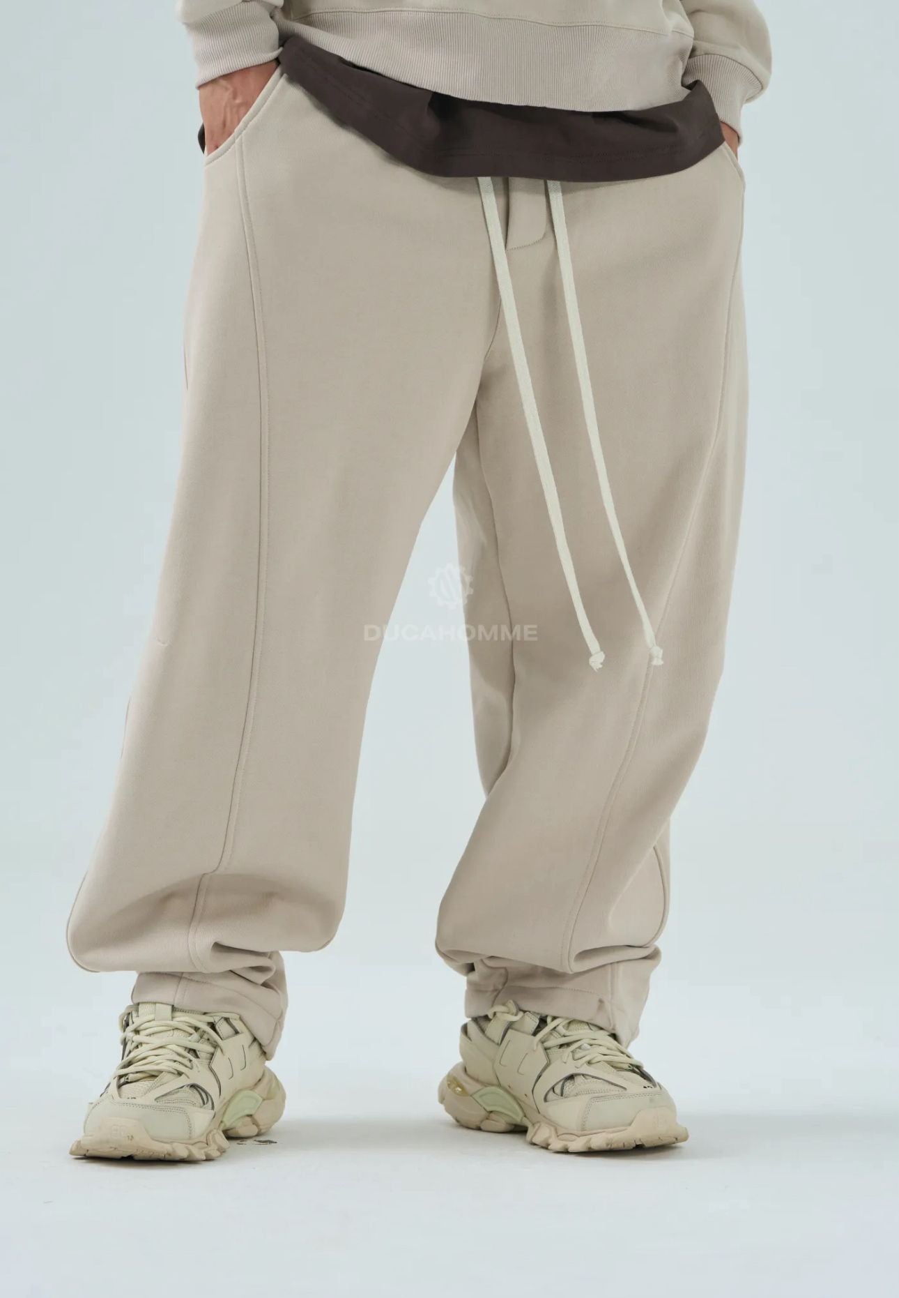 Pantaloni Tuta Baggy Beige Duca Homme | Riga Laterale | Streetwear
